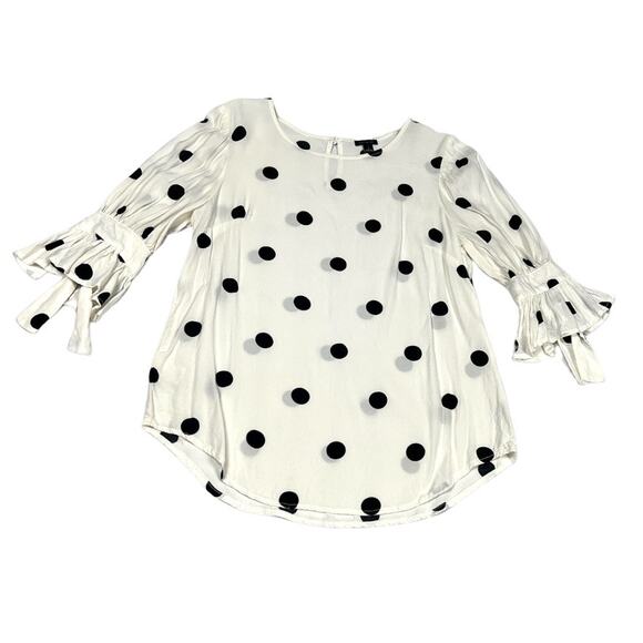 Ann Taylor Blouse White‎ Black Polka Dot Print Bell Cuff Women's Small Shirt - Picture 1 of 11